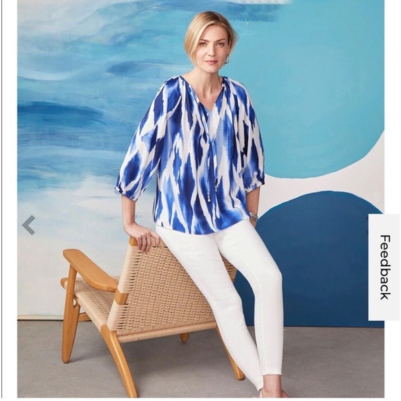 Chico's Watercolor Tie Front Raglan Sleeve Top Size 1 (M) Peasant Boho Prairie - Picture 4 of 14